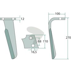 Rotor harrow tooth Kuhn, etc. 100X320mm hole 17mm