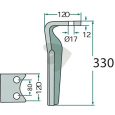 Rotor harrow tooth, KE-01 hole spacing 80 mm
