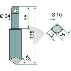 Rotor harrow tooth Rau, etc. 25X170mm hole 10mm