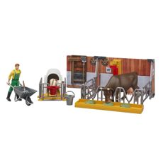 Cow and calf shed with farmer
