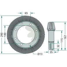 Conical wheel set 12 + 83 teeth