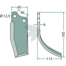 Rotavator knife Agromec c-c 46mm hole 12.5mm
