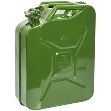 Jerry can with 20L capacity in green, ideal for storing and transporting fuel.