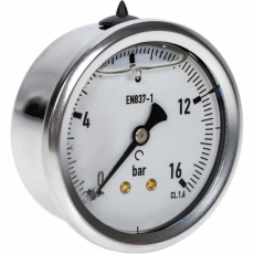 Pressure gauge 16Bar, 63mm, rear mounting, excellent for lighter applications.