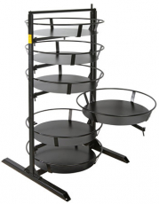 Hose rack with 6 carousels for organized hose storage and easy access.