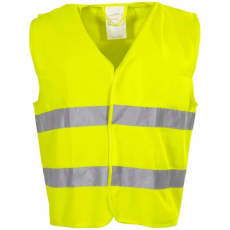 Yellow safety vest of basic model, offers high safety and visibility during outdoor work.