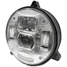 Round LED spotlight, 132mm, 3-point mounting in chrome.